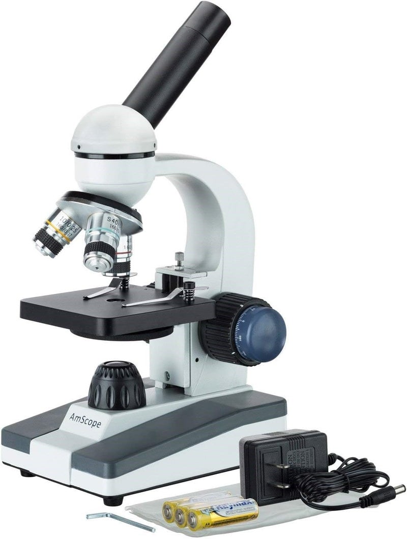 AmScope M150 Compound Monocular Microscope, WF10x Eyepiece, 40x-400x Magnification, LED Illumination, Brightfield, Single-Lens Condenser, Coarse and Fine Focus, Plain Stage, 110V - Image 1