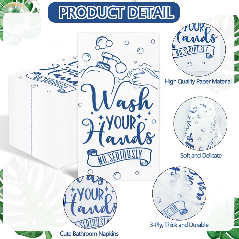 IANFEPH 100 Pcs Disposable Hand Towels for Bathroom Paper Towels for Guests 3 Ply Wash Your Hands Bathroom Etiquette Guest Napkins for Powder Room Wedding Birthday Holiday Anniversary  Dark Blue  - Image 2