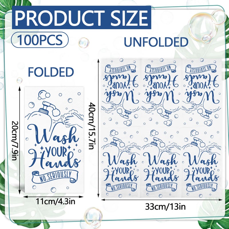 IANFEPH 100 Pcs Disposable Hand Towels for Bathroom Paper Towels for Guests 3 Ply Wash Your Hands Bathroom Etiquette Guest Napkins for Powder Room Wedding Birthday Holiday Anniversary  Dark Blue  - Image 1