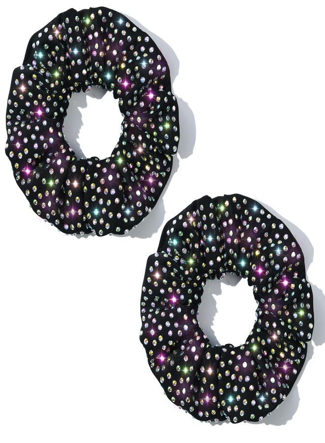 CEELGON Glitter Black Rhinestone Scrunchies for Cheer Competition Sparkly Cheerleading Scrunchie Hair Accessories Elastic Band for Cheerleaders Girls (Black) - Image 1
