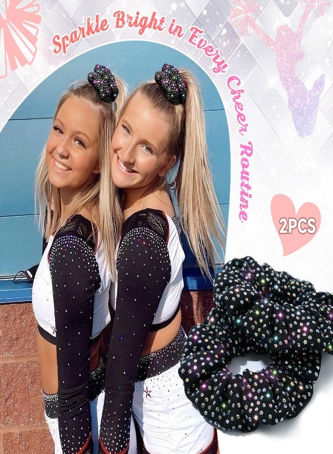 CEELGON Glitter Black Rhinestone Scrunchies for Cheer Competition Sparkly Cheerleading Scrunchie Hair Accessories Elastic Band for Cheerleaders Girls (Black) - Image 3