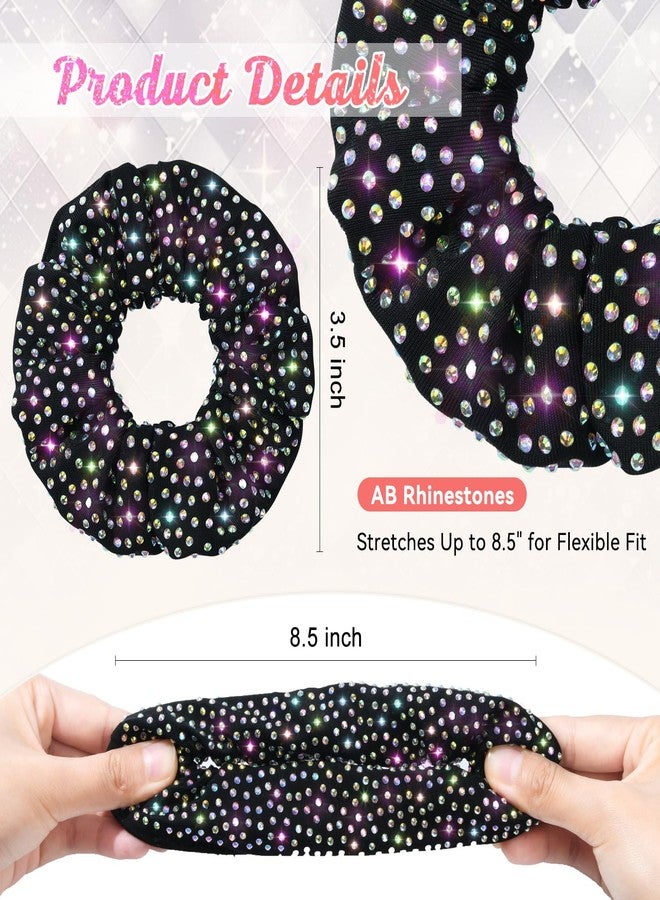 CEELGON Glitter Black Rhinestone Scrunchies for Cheer Competition Sparkly Cheerleading Scrunchie Hair Accessories Elastic Band for Cheerleaders Girls (Black) - Image 2