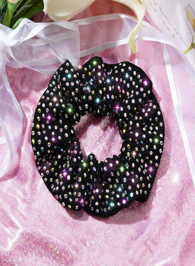 CEELGON Glitter Black Rhinestone Scrunchies for Cheer Competition Sparkly Cheerleading Scrunchie Hair Accessories Elastic Band for Cheerleaders Girls (Black) - Image 4