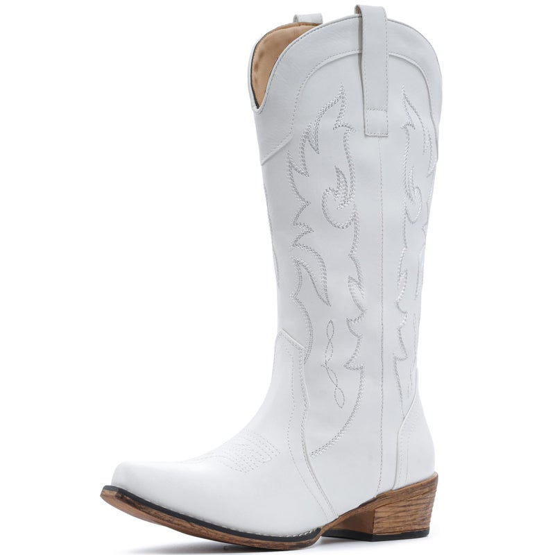 IUV Cowboy Boots for Women Mid Calf Fashion Cowgirl Boots with Embroidery Western Snip Toe - Image 4