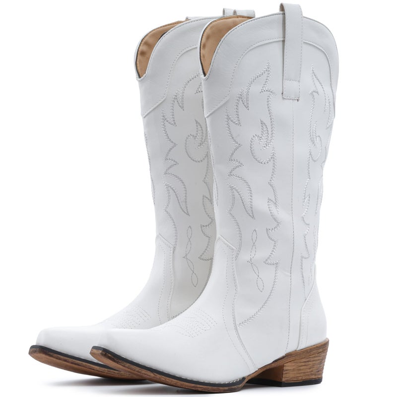 IUV Cowboy Boots for Women Mid Calf Fashion Cowgirl Boots with Embroidery Western Snip Toe - Image 1