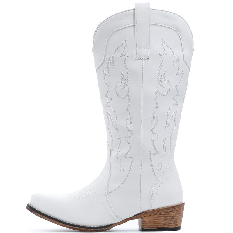 IUV Cowboy Boots for Women Mid Calf Fashion Cowgirl Boots with Embroidery Western Snip Toe - Image 5