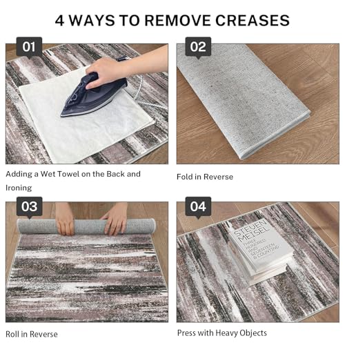 Lansny Modern Abstract Runner Rug 2x6, Dark Light Brown White Washable Kitchen Runner Non-Slip Soft Hallway Rug Runner Thin Print Faux Wool Carpet for Entryway Bedroom Laundry Room Indoor Home Decor - Image 4