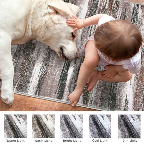 Lansny Modern Abstract Runner Rug 2x6, Dark Light Brown White Washable Kitchen Runner Non-Slip Soft Hallway Rug Runner Thin Print Faux Wool Carpet for Entryway Bedroom Laundry Room Indoor Home Decor - Image 3