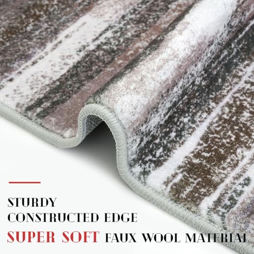 Lansny Modern Abstract Runner Rug 2x6, Dark Light Brown White Washable Kitchen Runner Non-Slip Soft Hallway Rug Runner Thin Print Faux Wool Carpet for Entryway Bedroom Laundry Room Indoor Home Decor - Image 5