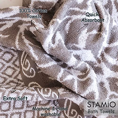 STAMIO Cotton 490 GSM Bath Towel for Men and Women, 75 X 150 CM | Extra Soft & Absorbent Large Full Size Towels for Bathing, Home, Sports, Salon, Hotel use | Jacquard Border, Grey - Image 3
