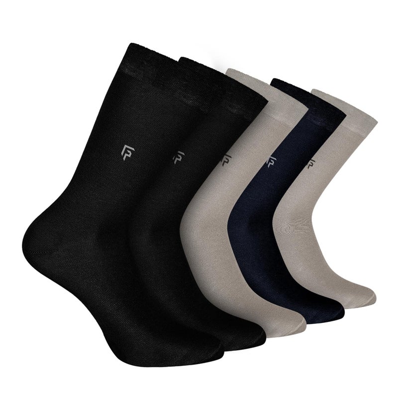 FOOTPRINTS Bamboo Formal Socks For Men | Anti Odour & Breathable | Anti-Bacterial | Softer Than Cotton Calf Length Socks | Pack Of 5 (IN, Alpha, Free Size, 2 Black 2 Grey 1 Navy) - Image 1