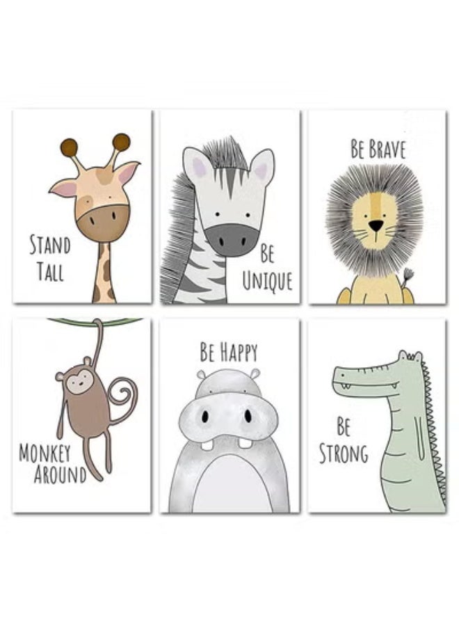 fantasize 6 Pack Pictures Animals Nursery Baby Room Decoration Picture Boy Girl PosterAnimals Africa Animals Poster Decoration 21x30 Cm (No Frame) - Image 1