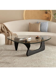 JOMILA Triangle Coffee Table, Mid Century Modern Glass Low End Table, with Solid Wood Base, Easy to Assemble, for Bedroom, Office, Living Room  - Image 1