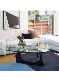 JOMILA Triangle Coffee Table, Mid Century Modern Glass Low End Table, with Solid Wood Base, Easy to Assemble, for Bedroom, Office, Living Room  - Image 3
