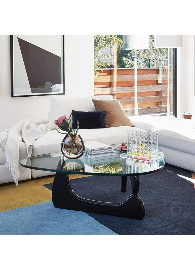 JOMILA Triangle Coffee Table, Mid Century Modern Glass Low End Table, with Solid Wood Base, Easy to Assemble, for Bedroom, Office, Living Room  - Image 3