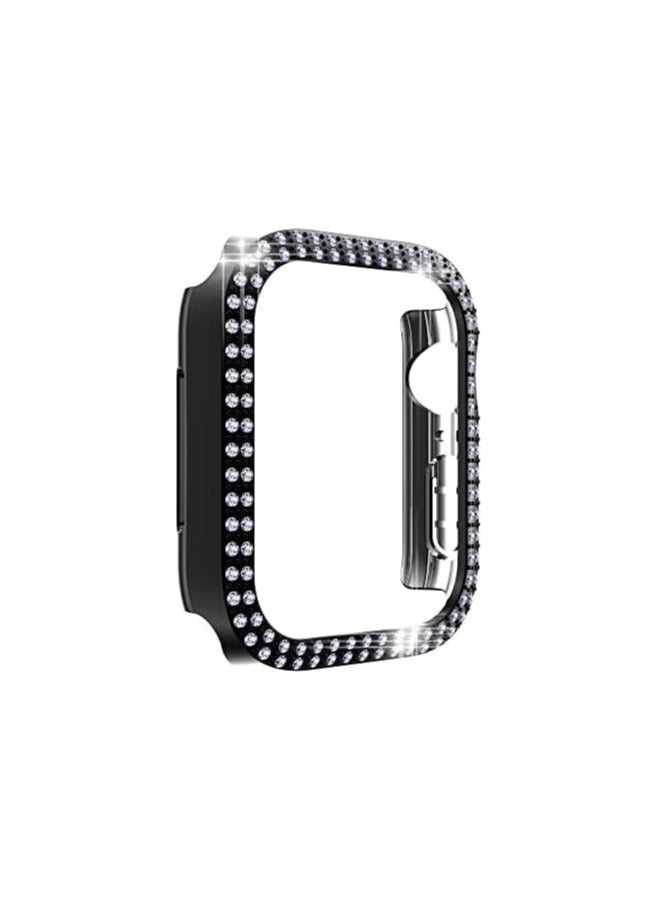 حافظة واقية متوافقة مع ساعة Apple Watch Series 7 مقاس 45 مم، غطاء مزدوج الطبقات من الكريستال اللامع والماس، غطاء واقٍ مطلي بالبولي كربونات مع إطار ممتص للصدمات (أسود، 45 مم) - Image 2