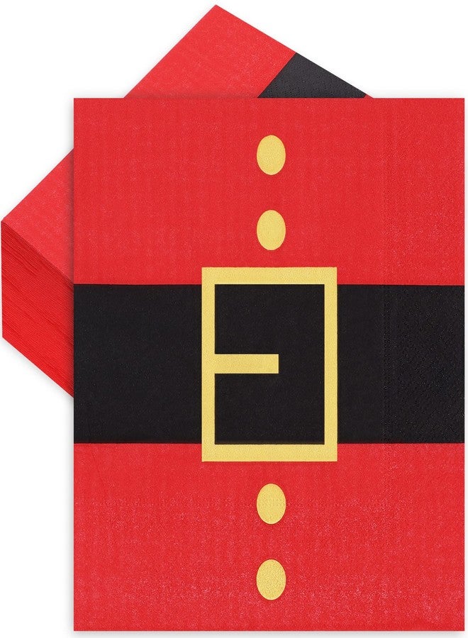 Whaline 80 Pack Christmas Napkins 6.5 x 6.5 Inch Santa's Belt Disposable Napkins Merry Christmas Dinner Napkins Holiday Paper Napkins for Xmas Winter Birthday Party Supplies Table Decoration - Image 1