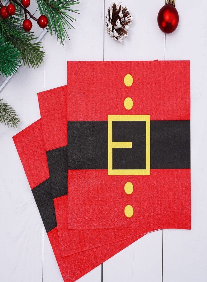 Whaline 80 Pack Christmas Napkins 6.5 x 6.5 Inch Santa's Belt Disposable Napkins Merry Christmas Dinner Napkins Holiday Paper Napkins for Xmas Winter Birthday Party Supplies Table Decoration - Image 3