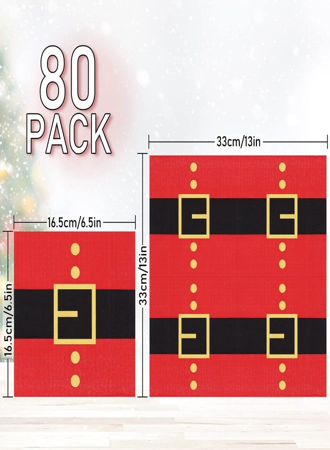 Whaline 80 Pack Christmas Napkins 6.5 x 6.5 Inch Santa's Belt Disposable Napkins Merry Christmas Dinner Napkins Holiday Paper Napkins for Xmas Winter Birthday Party Supplies Table Decoration - Image 2