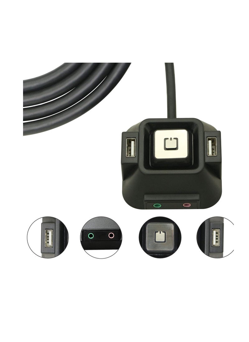 SYOSI - Desktop Computer Power Switch Power Supply Cable, Dual USB Port Power Reset Button with Audio and Microphone Port Power Button Extension Cable 47.24inch Length for Desktop PC Case - Image 1
