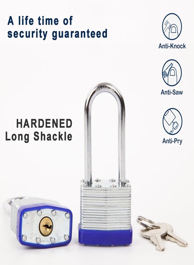 SEPOX Padlock with Key Same Laminated Steel Keyed Alike Padlock with Long Hardened Steel Shackle Padlocks 1-9/16" Wide Body Pack of 2 - Image 3