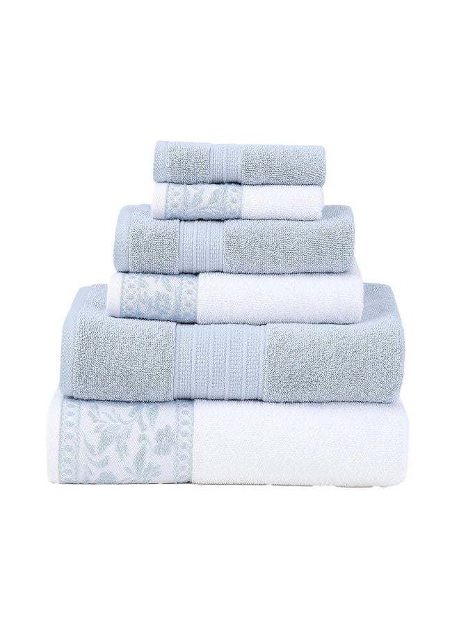 Modern Threads Allie 6-Piece 100% Cotton Towel Set - Jacquard Floral Border - Includes 2 Bath Towels, 2 Hand Towels, 2 Washcloths - Absorbent, Quick Dry, Soft & Durable - Light Blue - Image 1
