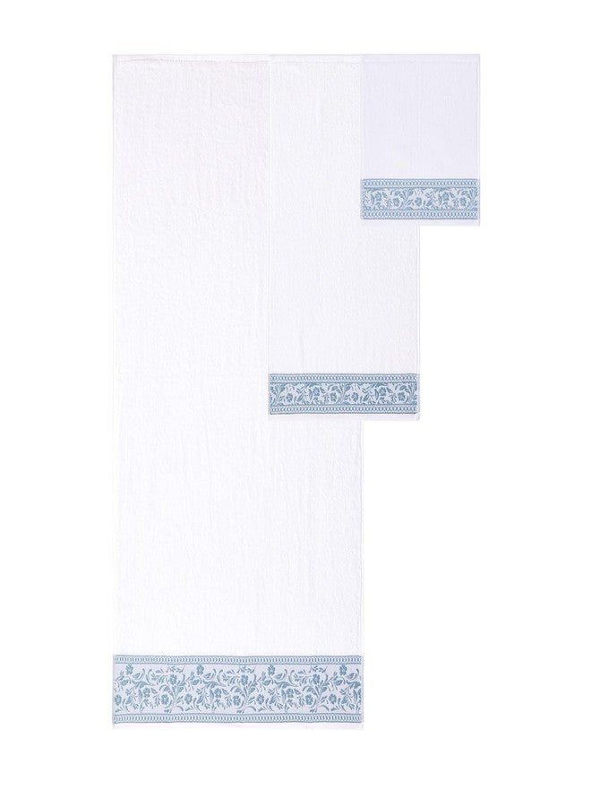Modern Threads Allie 6-Piece 100% Cotton Towel Set - Jacquard Floral Border - Includes 2 Bath Towels, 2 Hand Towels, 2 Washcloths - Absorbent, Quick Dry, Soft & Durable - Light Blue - Image 5