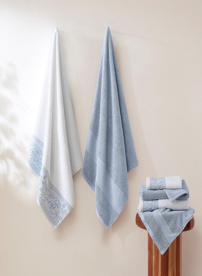 Modern Threads Allie 6-Piece 100% Cotton Towel Set - Jacquard Floral Border - Includes 2 Bath Towels, 2 Hand Towels, 2 Washcloths - Absorbent, Quick Dry, Soft & Durable - Light Blue - Image 4