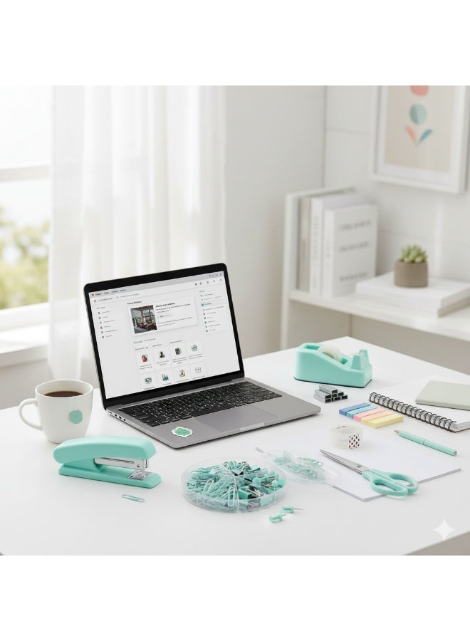 كيدل لوازم مكتبية، ملحقات مكتبية، طقم دباسة وموزع شريط لاصق مع دباسة، موزع شريط لاصق، مزيل دبابيس، دبابيس، مشابك، مقص وعلامات تبويب، هدية للطلاب وزملاء العمل - Image 4