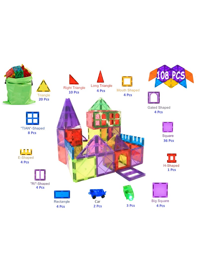 ESSENTIALS 360 Magnetic Tiles, 108 PCs Building Blocks, Magnetic Toys for Toddlers- Kids Construction STEM Toys for 3+ Year Old Boys and Girls-Learning by Playing Games Inspirational, Educational Toys  - Image 4
