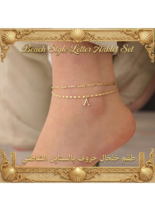 Ucanbe Beach Style Letter Anklet Set – Gold Women's Versatile Casual Ankle Jewelry - Image 1