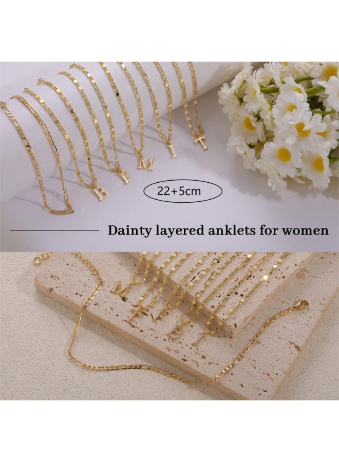 Ucanbe Beach Style Letter Anklet Set – Gold Women's Versatile Casual Ankle Jewelry - Image 2
