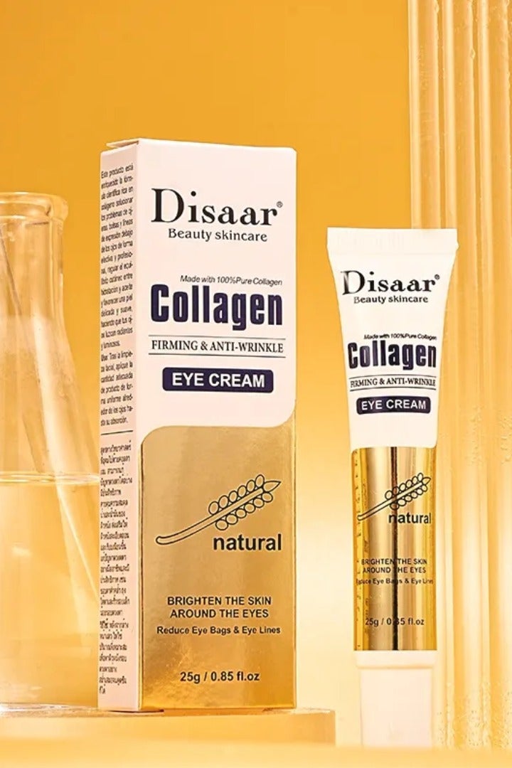 Disaar كريم عين الكولاجين لتقوية البشرة ومكافحة التجاعيد وتفتيح البشرة وتقليل أكياس العين كريم إصلاح الكولاجين لمكافحة الشيخوخة يقلل من الهالات السوداء والانتفاخ تحت العين كريم عين نقي بالكولاجين 25 جرام - Image 1