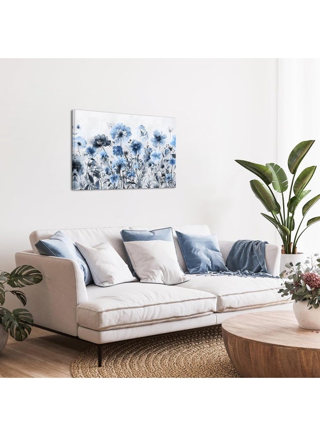 Home Trove Wildflowers Canvas Wall Art Abstract Flower Painting Print On Canvas Neutral Beige Brown Living Room Bedroom Decorations (Blue)  - Image 4