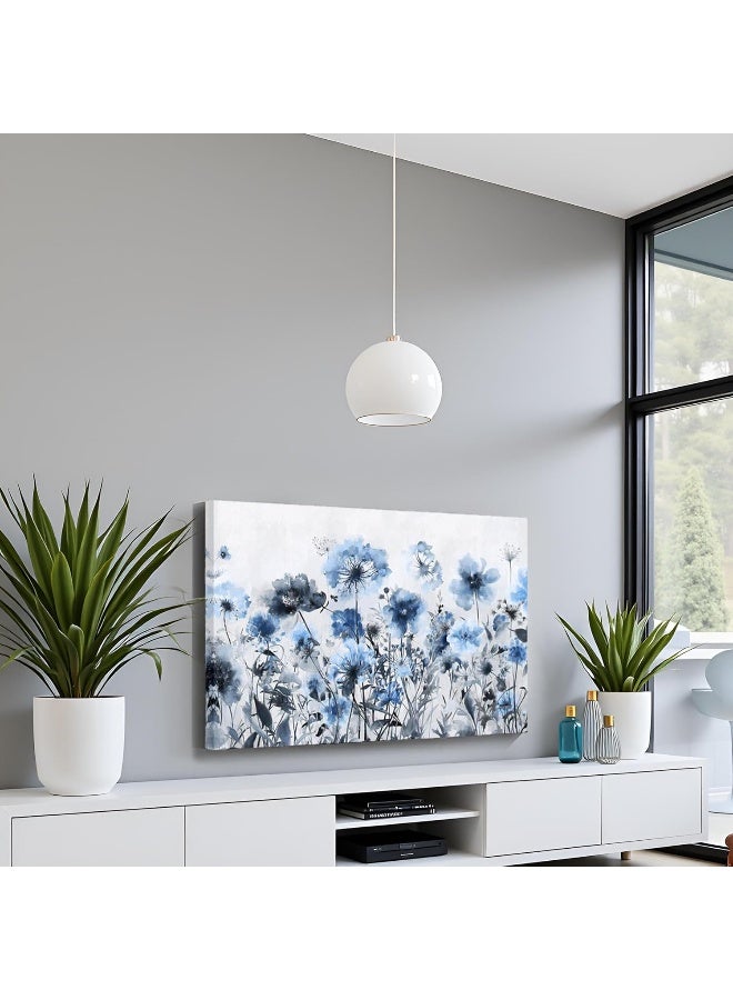 Home Trove Wildflowers Canvas Wall Art Abstract Flower Painting Print On Canvas Neutral Beige Brown Living Room Bedroom Decorations (Blue)  - Image 3