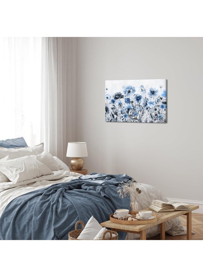 Home Trove Wildflowers Canvas Wall Art Abstract Flower Painting Print On Canvas Neutral Beige Brown Living Room Bedroom Decorations (Blue)  - Image 5