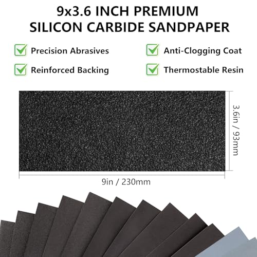 Shineboc Sandpaper 220 Grit, Wet Dry Sanding Sheets 9 x 3.6 Inch for Wood Furniture Finishing, Metal Sanding and Automotive Polishing, 21-Sheet - Image 2