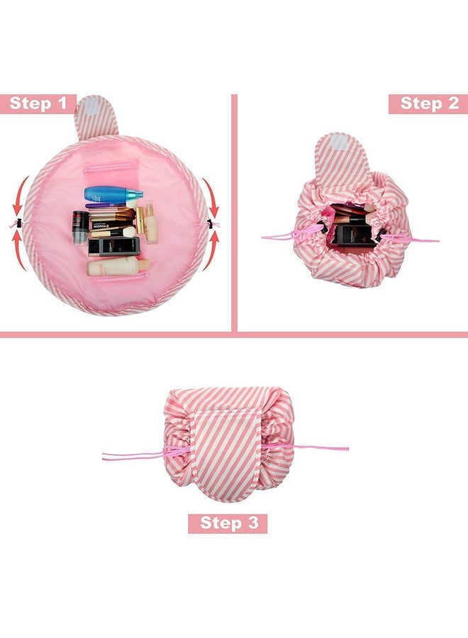 Estervig حقيبة مكياج قابلة للحمل من إستيرفيغ، سعة كبيرة، حقيبة تجميل كسولة، منظم أدوات التجميل للسفر مقاوم للماء، حقيبة زينة قابلة للطي للنساء، حقيبة تخزين مكياج متعددة الوظائف (خطوط وردية) - Image 5