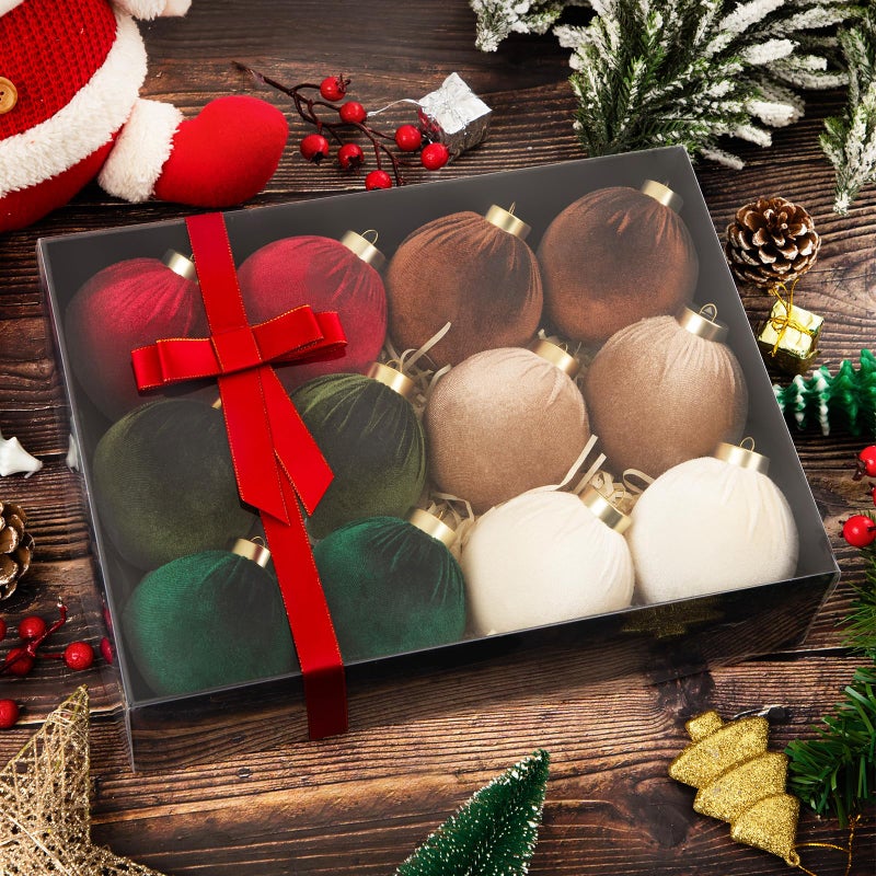 Festiva Christmas Tree Ornaments Velvet Balls  12 Pcs 6 Color Shatterproof Christmas Tree Ornaments Velvet 315 Inch Balls for Xmas Wedding Party Holiday Decorations Gift Box