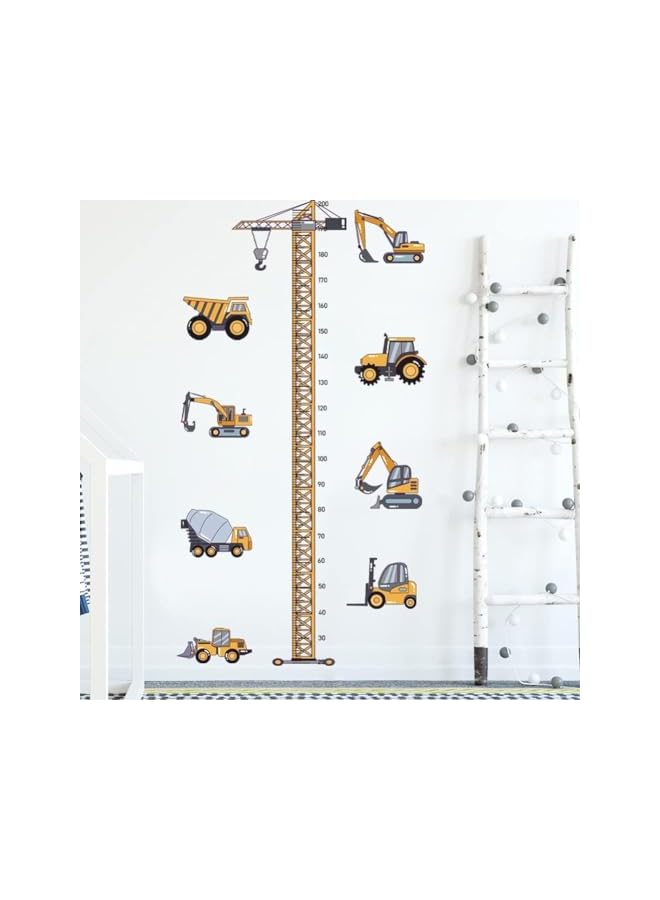 The Bros Yellow Tower Crane, Crane Excavator, Construction Vehicles Height Chart Sticker, Growth Height Chart Measurement, Removable Wall Sticker Decal, Children Home Room Nursery Wall Mural - Image 5
