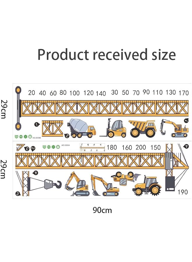 The Bros Yellow Tower Crane, Crane Excavator, Construction Vehicles Height Chart Sticker, Growth Height Chart Measurement, Removable Wall Sticker Decal, Children Home Room Nursery Wall Mural - Image 4