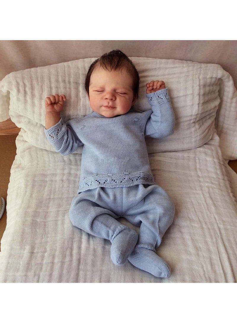 CUNUUDOOL Lifelike Reborn Baby Dolls Sleeping, 18 Inch Soft Vinyl Silicone Baby Doll with Realistic Rooted Hair, realistic doll Baby Dolls Silicone Full Body with Blue Clothing Set, Baby Dolls for Ages 3+ - Image 1