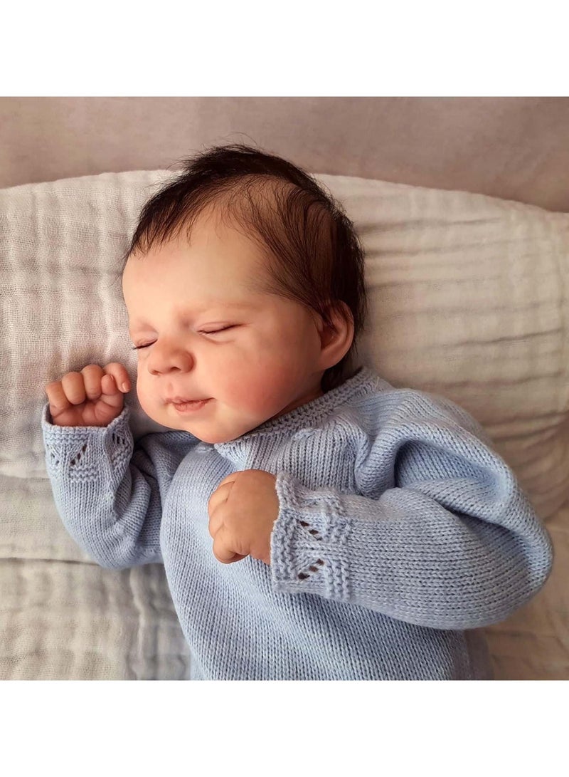 CUNUUDOOL Lifelike Reborn Baby Dolls Sleeping, 18 Inch Soft Vinyl Silicone Baby Doll with Realistic Rooted Hair, realistic doll Baby Dolls Silicone Full Body with Blue Clothing Set, Baby Dolls for Ages 3+ - Image 2