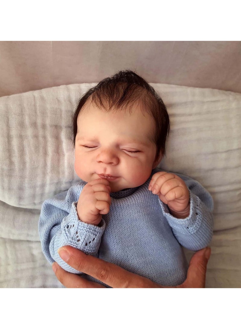 CUNUUDOOL Lifelike Reborn Baby Dolls Sleeping, 18 Inch Soft Vinyl Silicone Baby Doll with Realistic Rooted Hair, realistic doll Baby Dolls Silicone Full Body with Blue Clothing Set, Baby Dolls for Ages 3+ - Image 5