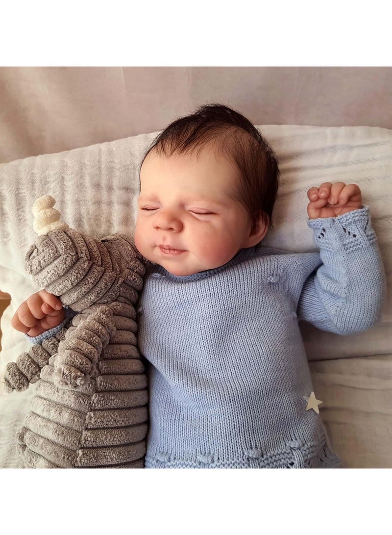 CUNUUDOOL Lifelike Reborn Baby Dolls Sleeping, 18 Inch Soft Vinyl Silicone Baby Doll with Realistic Rooted Hair, realistic doll Baby Dolls Silicone Full Body with Blue Clothing Set, Baby Dolls for Ages 3+ - Image 3