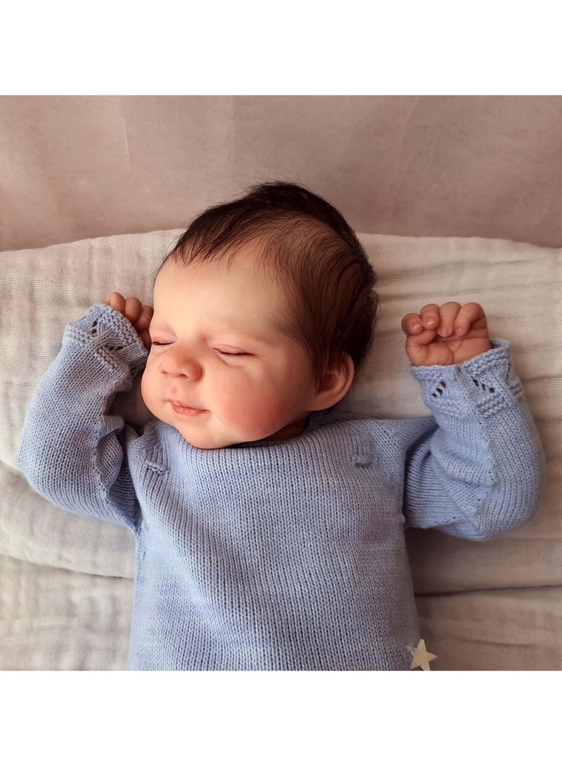 CUNUUDOOL Lifelike Reborn Baby Dolls Sleeping, 18 Inch Soft Vinyl Silicone Baby Doll with Realistic Rooted Hair, realistic doll Baby Dolls Silicone Full Body with Blue Clothing Set, Baby Dolls for Ages 3+ - Image 4