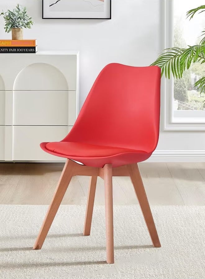 طقم طاولة طعام مكون من 5 قطع، طاولة طعام مستطيلة حديثة مع 4 كراسي بتصميم أنيق | طاولة خشب أبيض صلبة 120x60x75 سم مع 4 كراسي مبطنة ناعمة باللون الأحمر بتصميم من منتصف القرن - كراسي جانبية حديثة بأرجل خشبية