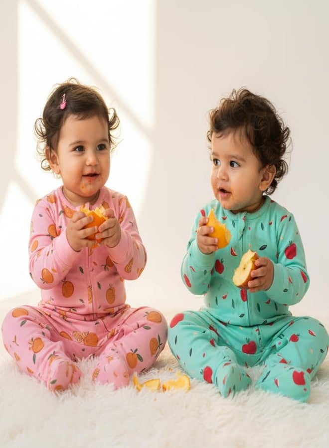 TwinsTribe Twins Rompers Set for Babies Apples & Oranges Theme, Size 0-3 months, Gift for Twins, Twin Dress Clothes Outfit, Premium Cotton - Image 2