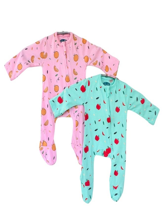 TwinsTribe Twins Rompers Set for Babies Apples & Oranges Theme, Size 0-3 months, Gift for Twins, Twin Dress Clothes Outfit, Premium Cotton - Image 1