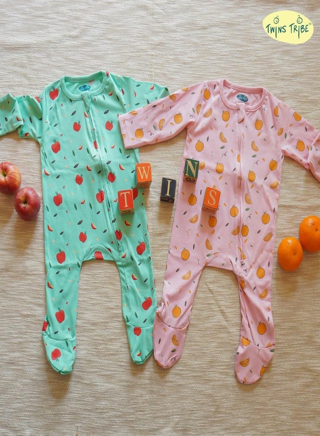 TwinsTribe Twins Rompers Set for Babies Apples & Oranges Theme, Size 0-3 months, Gift for Twins, Twin Dress Clothes Outfit, Premium Cotton - Image 5